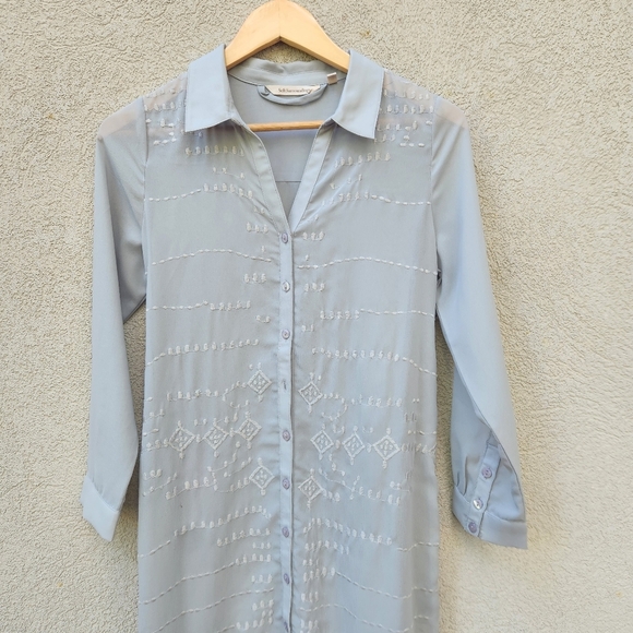 Soft Surroundings Ibiza Maxi Shirt Dress Women's Extra Small Blue Embroidered - Picture 2 of 15